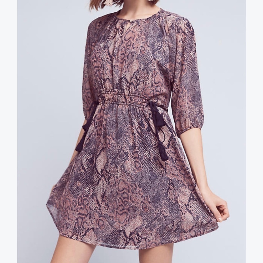 Anthropologie Zharah Peasant Dress by Floreat Tassels Purple Navy Pink XS